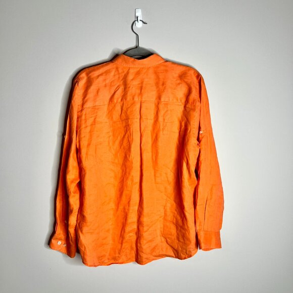 Lauren Ralph Lauren 100% Linen Orange Button-Up Monogrammed Oversized Sz Large - Picture 4 of 4
